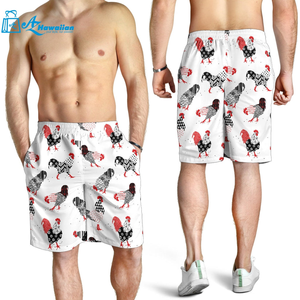 Cool Rooster Chicken Cock Floral Ornament Background Men Shorts