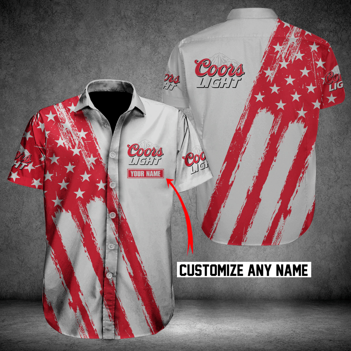 Coors Light American Flag Custom Name Hawaiian Graphic Print Short Sleeve 