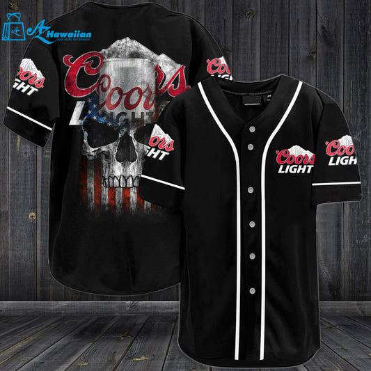 Coors Light USA Flag Skull All Over Print Unisex Baseball Jersey 