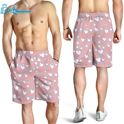 Coral White Heart Pattern Men Shorts