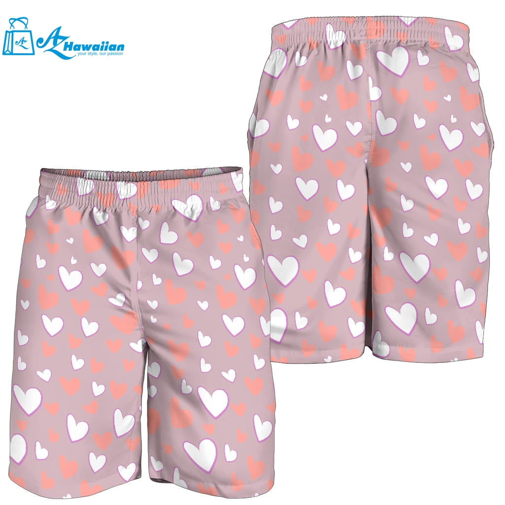 Coral White Heart Pattern Men Shorts