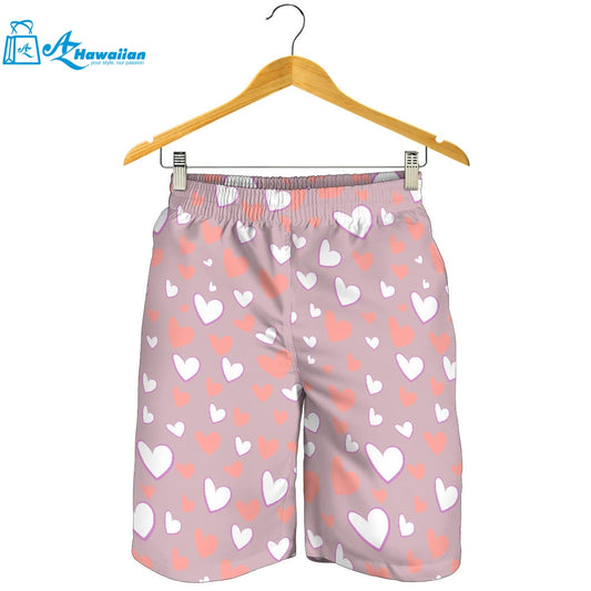 Coral White Heart Pattern Men Shorts