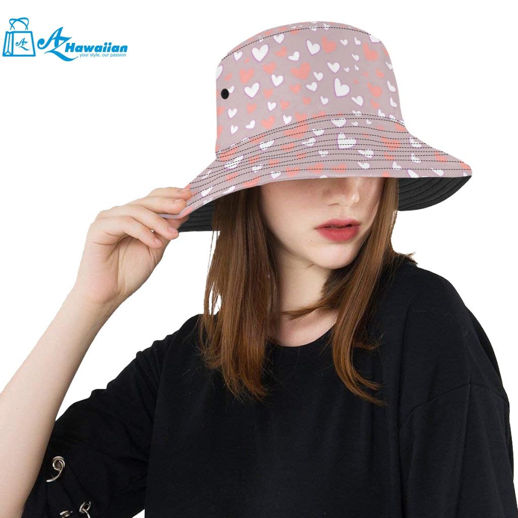 coral white heart pattern Unisex Bucket Hat