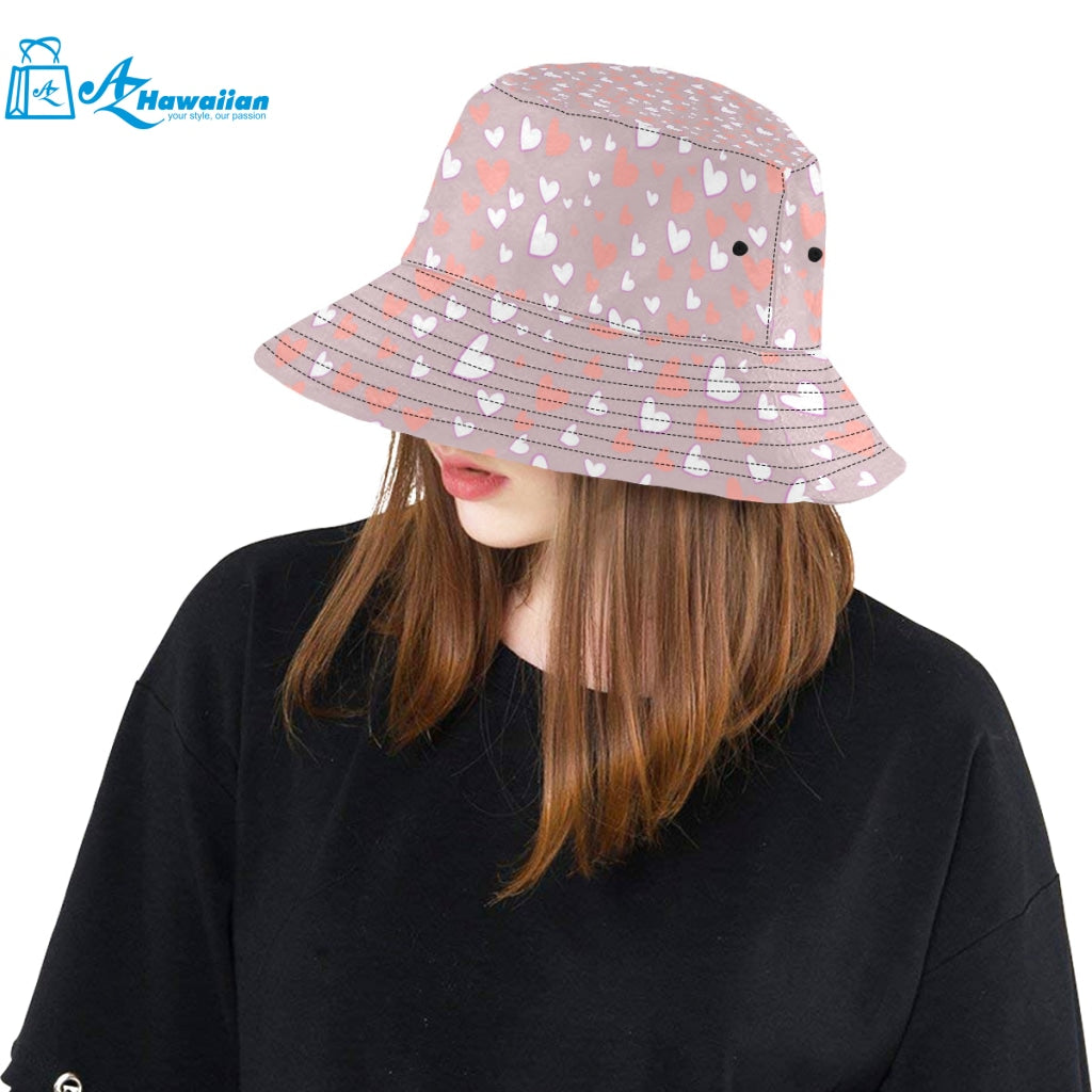 coral white heart pattern Unisex Bucket Hat