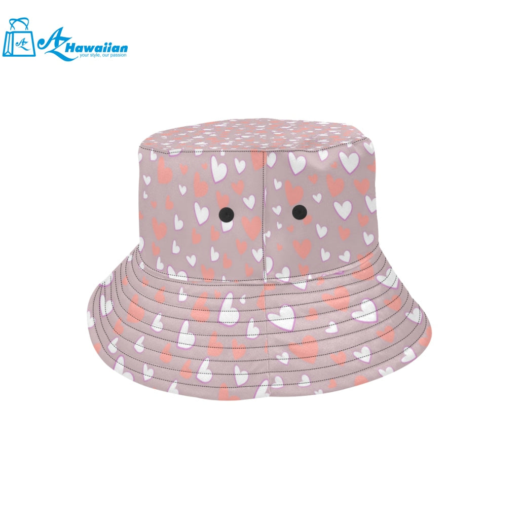 coral white heart pattern Unisex Bucket Hat