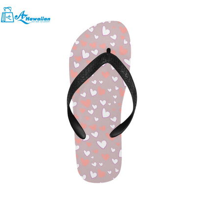 coral white heart pattern Unisex Flip Flops