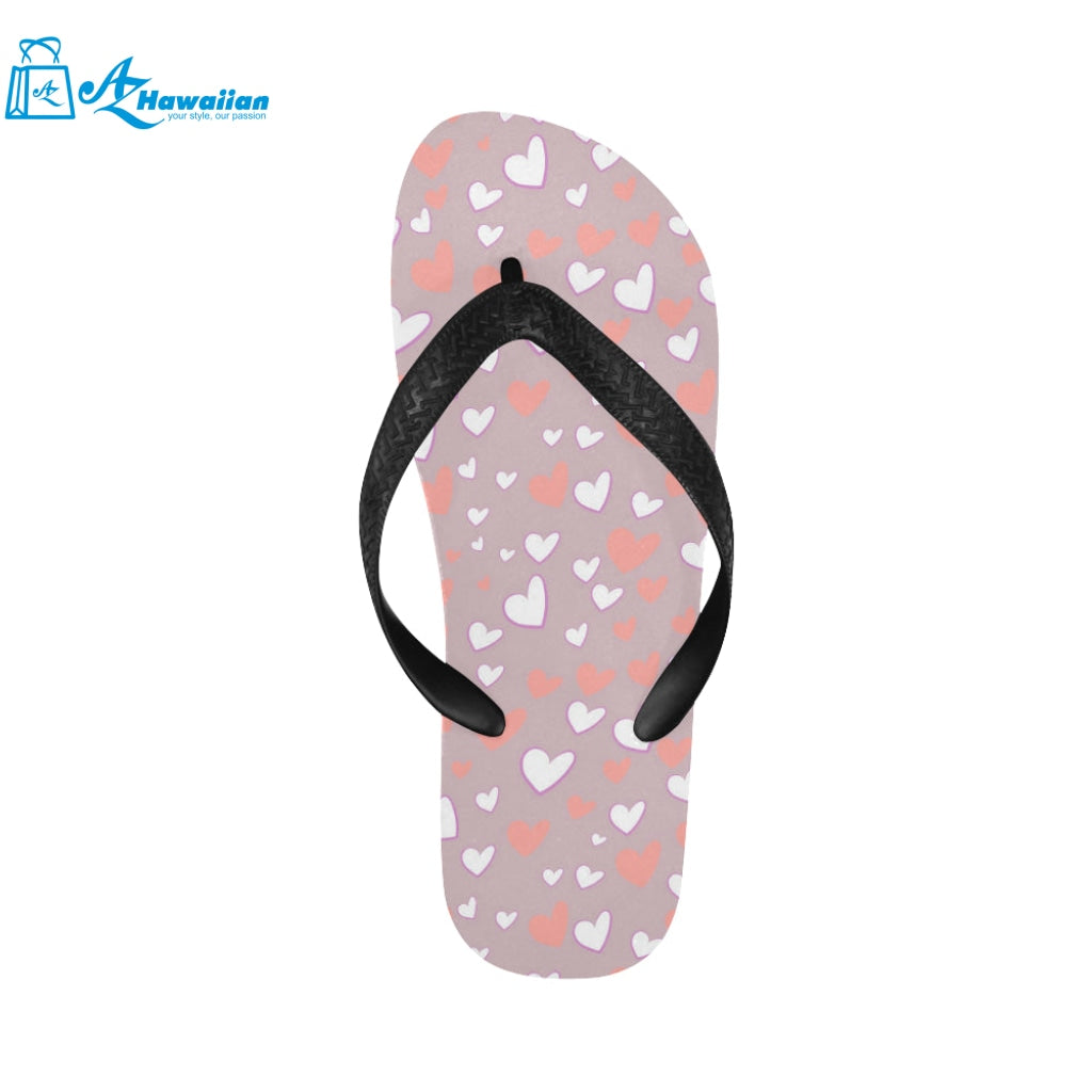 coral white heart pattern Unisex Flip Flops