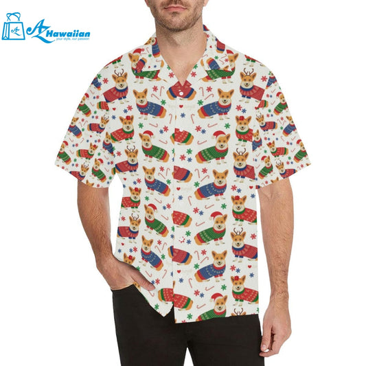 Corgi Christmas Pattern Mens All Over Print Hawaiian Shirt