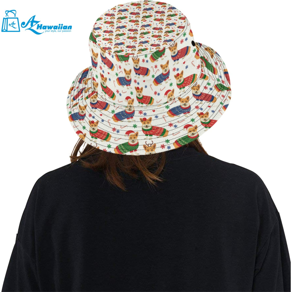 Corgi Christmas Pattern Unisex Bucket Hat