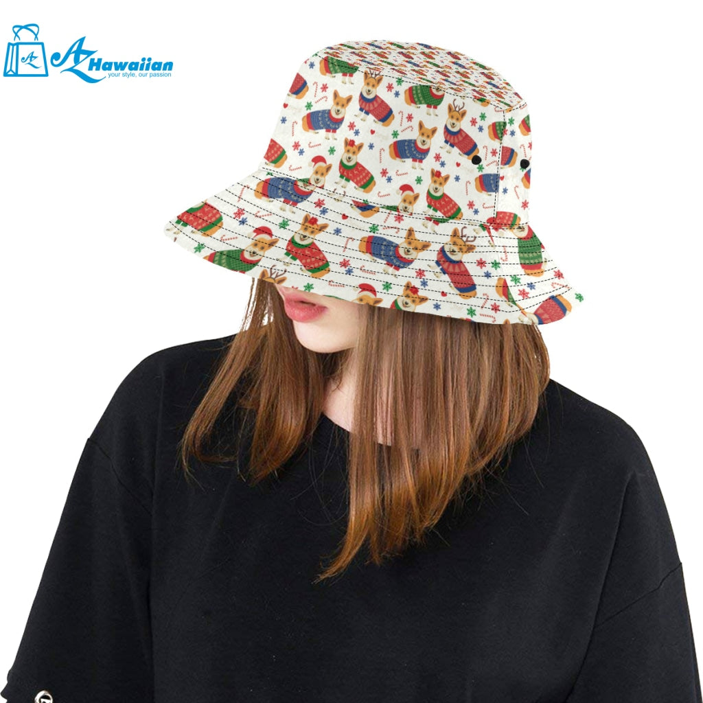 Corgi Christmas Pattern Unisex Bucket Hat