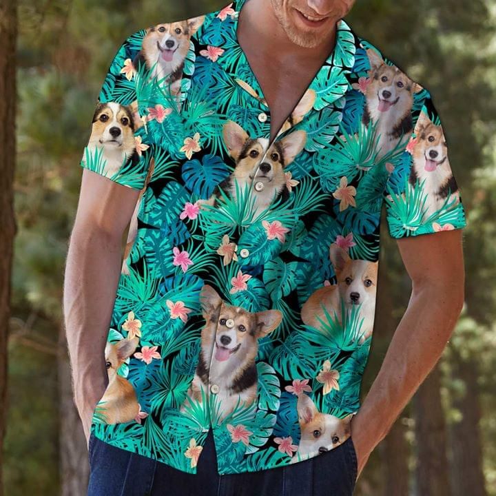 Corgi Dog Funny Hawaiian Graphic Print Short Sleeve 