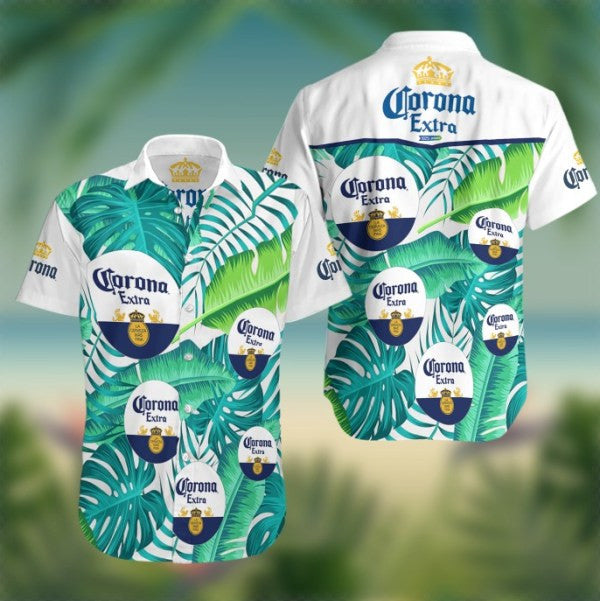 Corona Extra ,Corona Extra Beer Summer Fan Gift Hawaiian Graphic Print Short Sleeve 