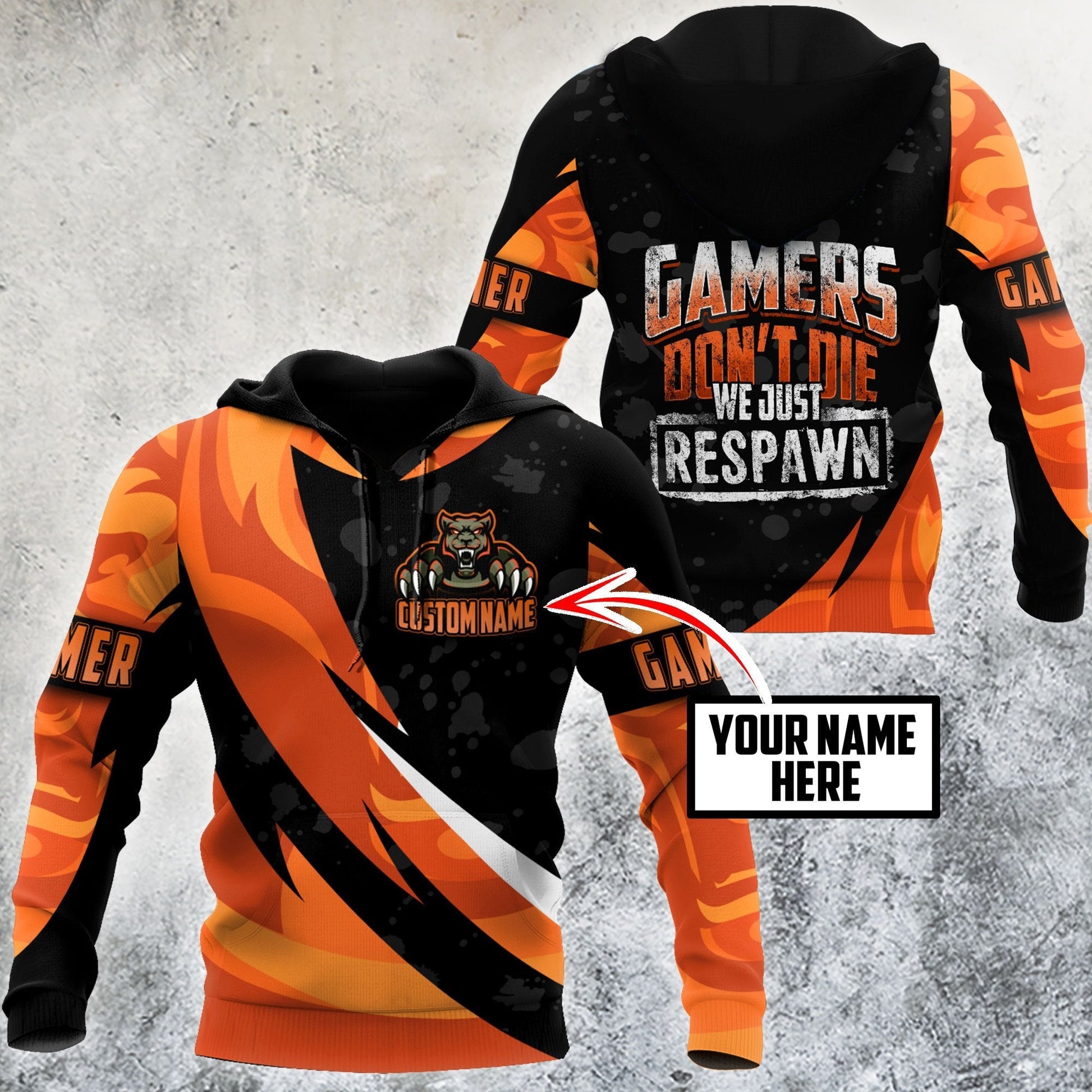 Gamers don't Die We just Respawn Personalized Name Unisex Hoodie