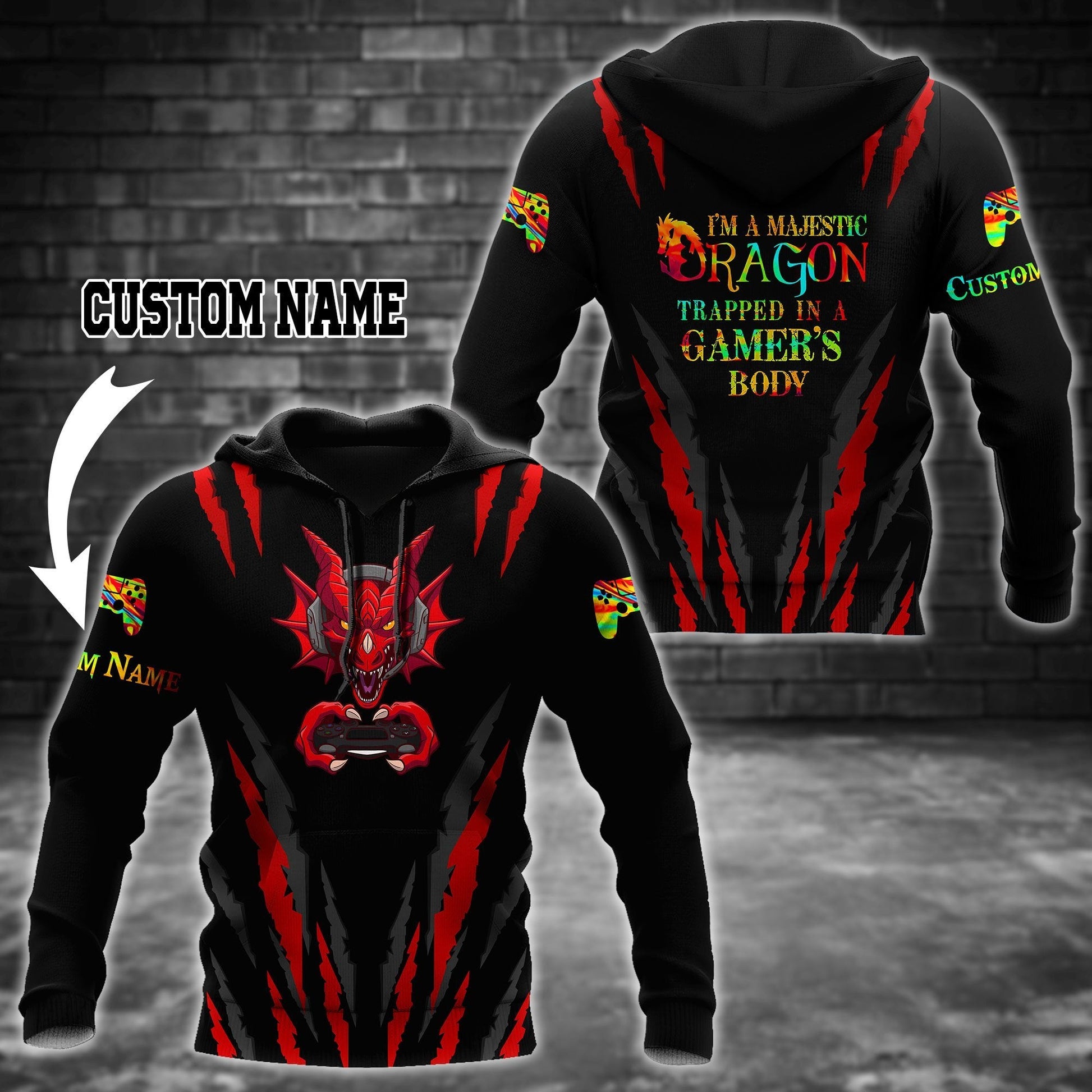 Premium Dragon Gamers Tattoo Personalized Name Unisex Hoodie