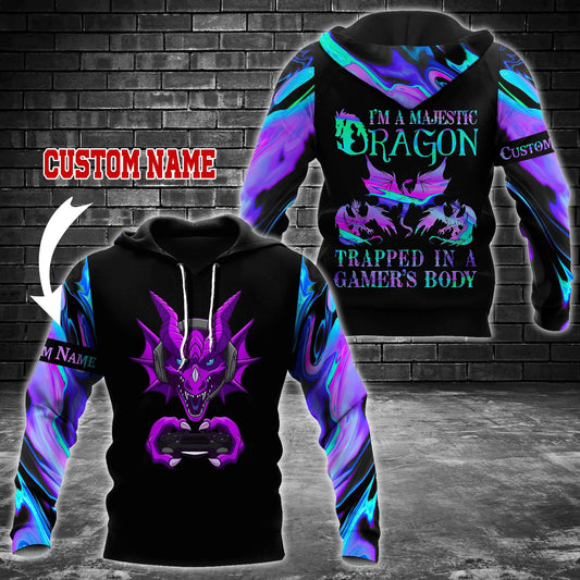 Gamer Dragon I'm a majestic Dragon Personalized Name Unisex Hoodie