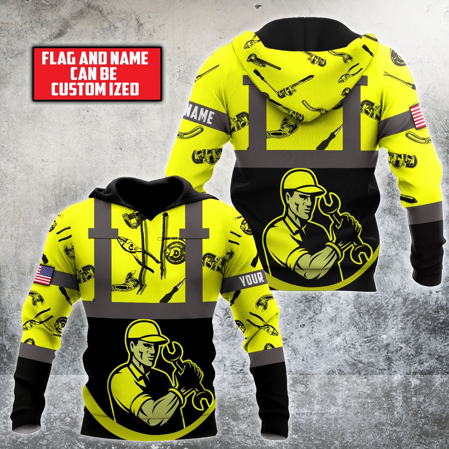 Mechanic Version Camo Personalized NameFlag All Over Printed Hoodie