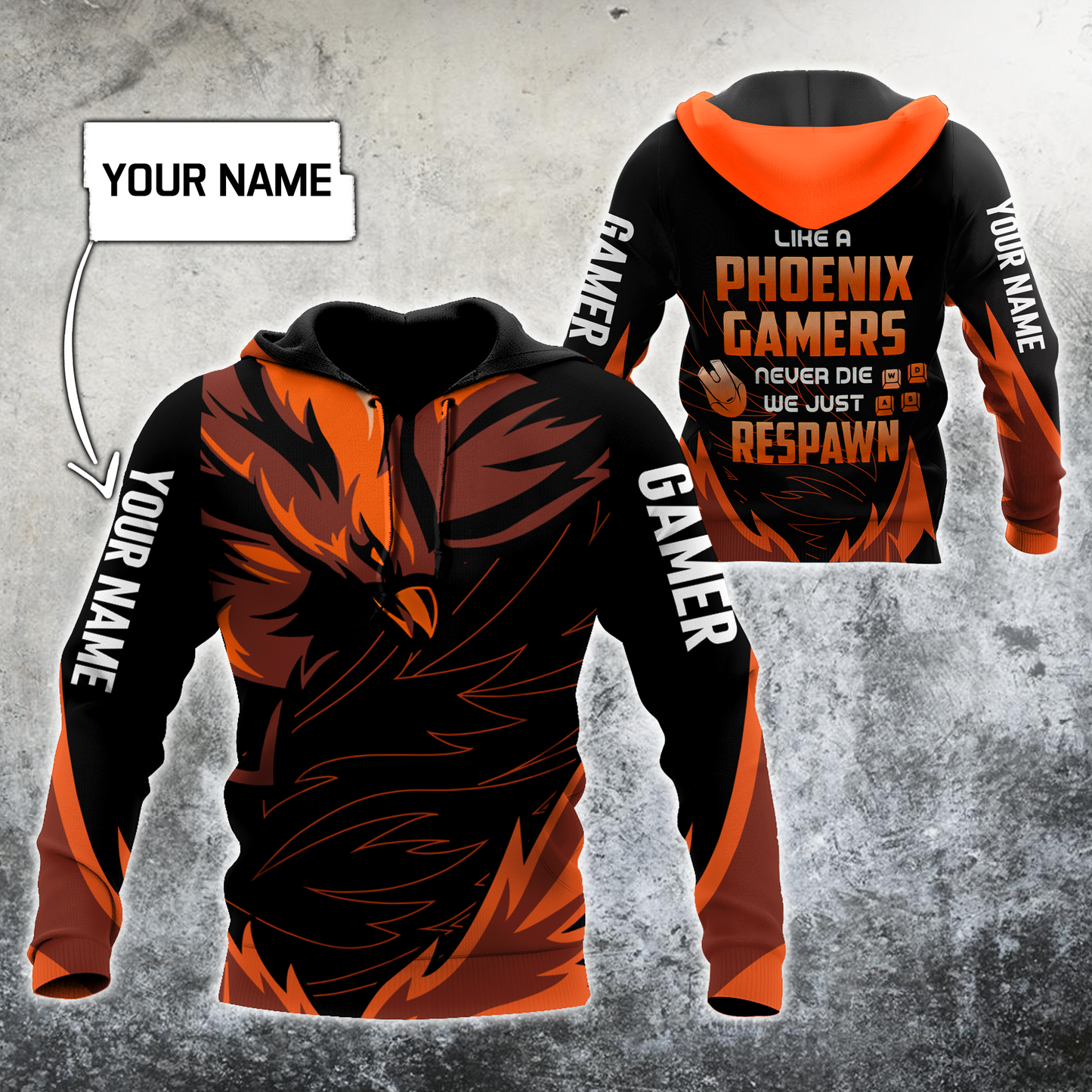 Premium Phoenix Gamers Tattoo Personalized Name Unisex Hoodie