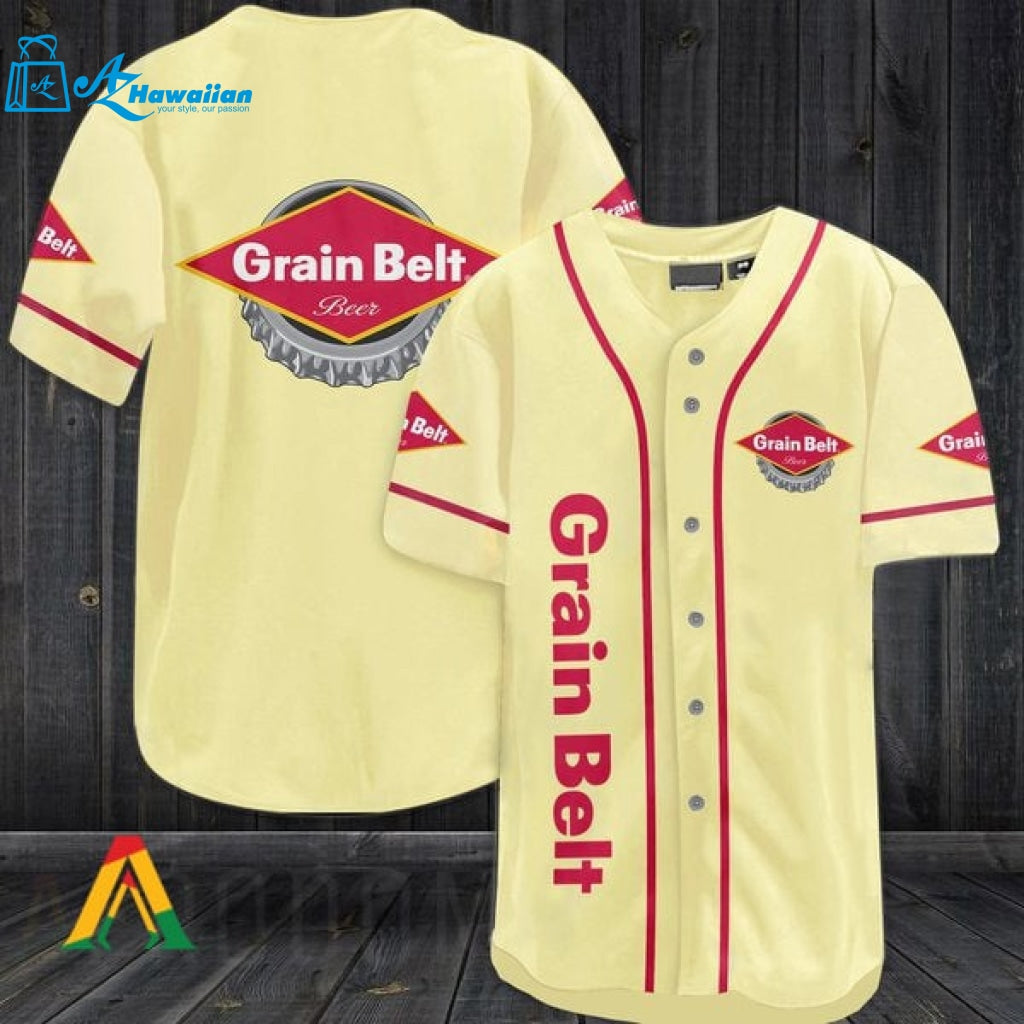 Cream Yellow Grain Belt Beer Baseball Jersey