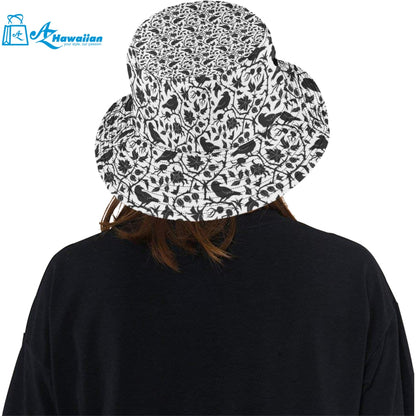 Crow dark floral pattern Unisex Bucket Hat