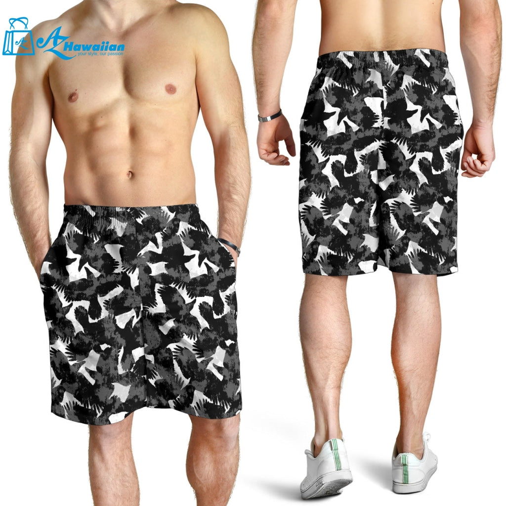 Crow Illustration Pattern Men Shorts