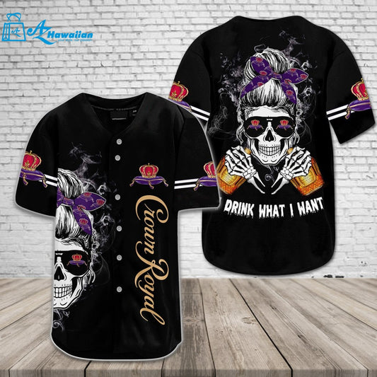 Crown Royal Drink What I Want Skull All Over Print 3D Unisex Baseball Jersey