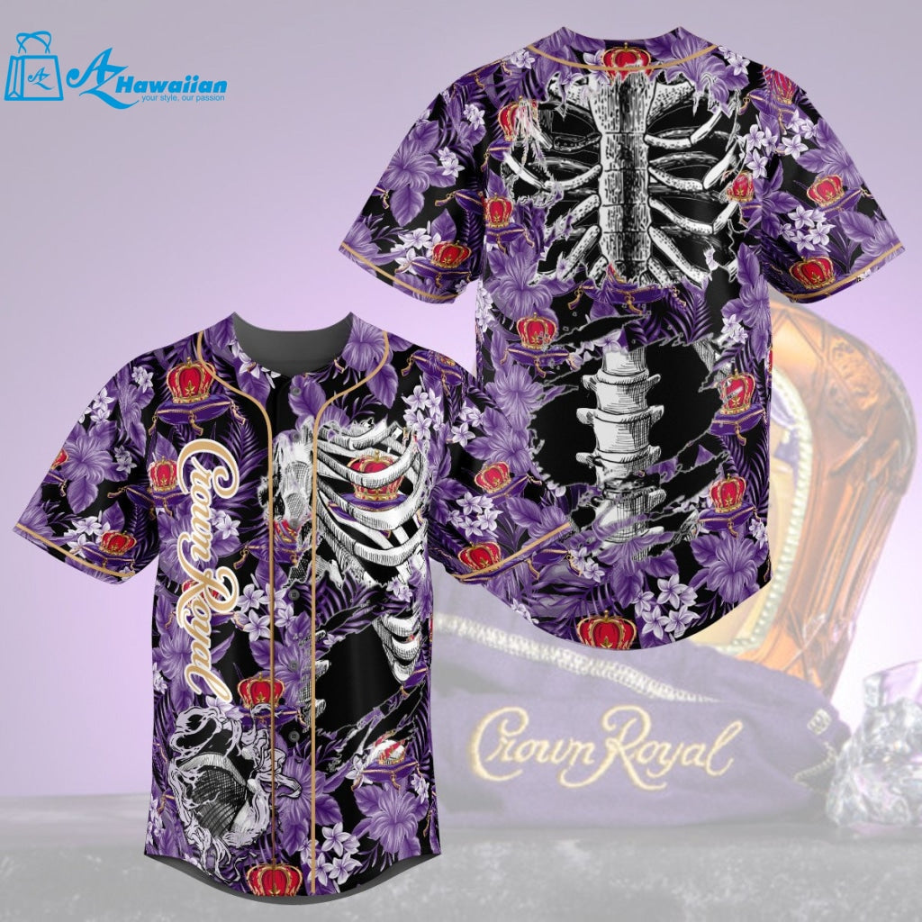 Crown Royal Flowery Skeleton All Over Print Unisex Baseball Jersey 