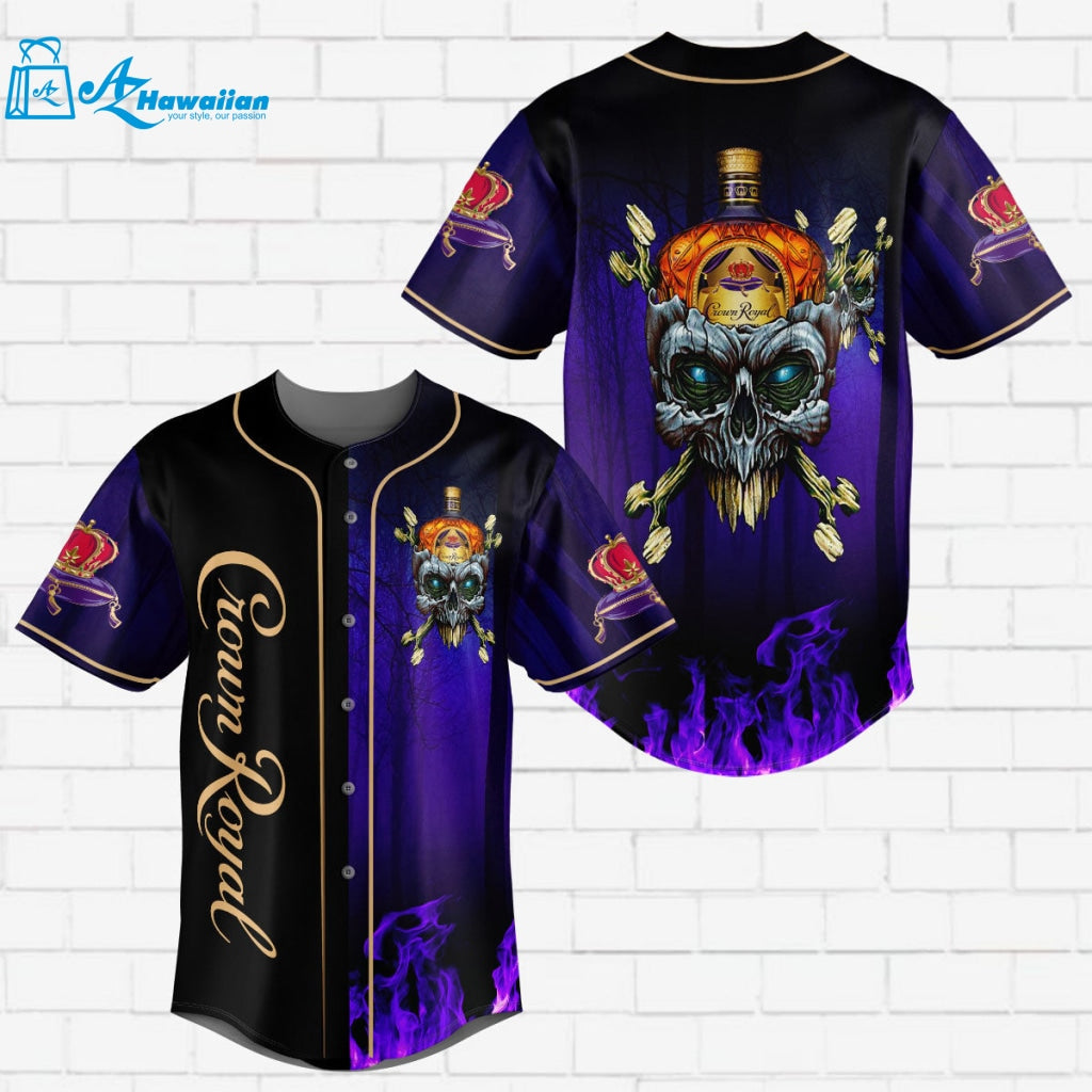 Crown Royal Flowery Skull Flame All Over Print 3D Unisex Baseball Jersey Purple