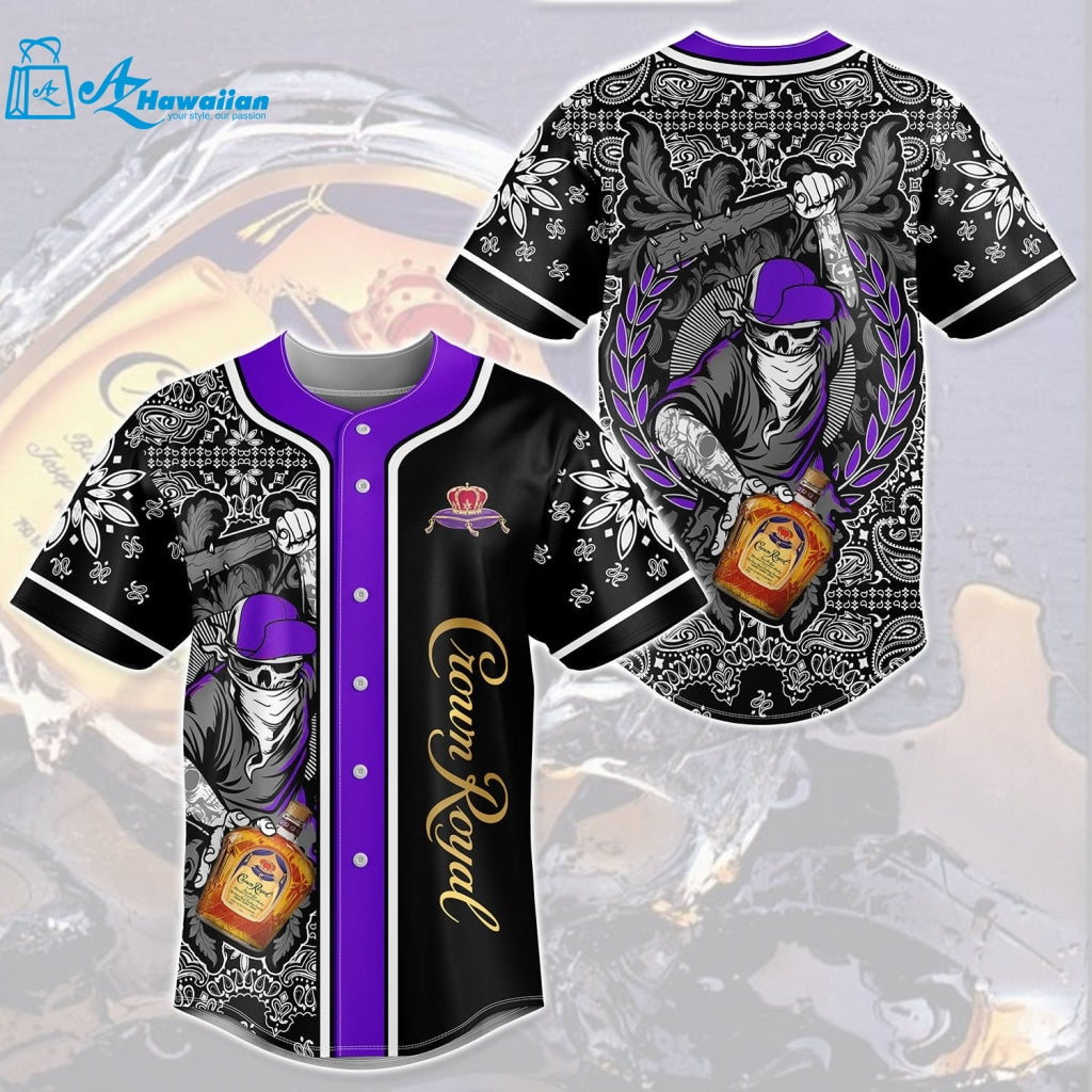 Crown Royal Swag Skull All Over Print Mandala Pattern Unisex Baseball Jersey 