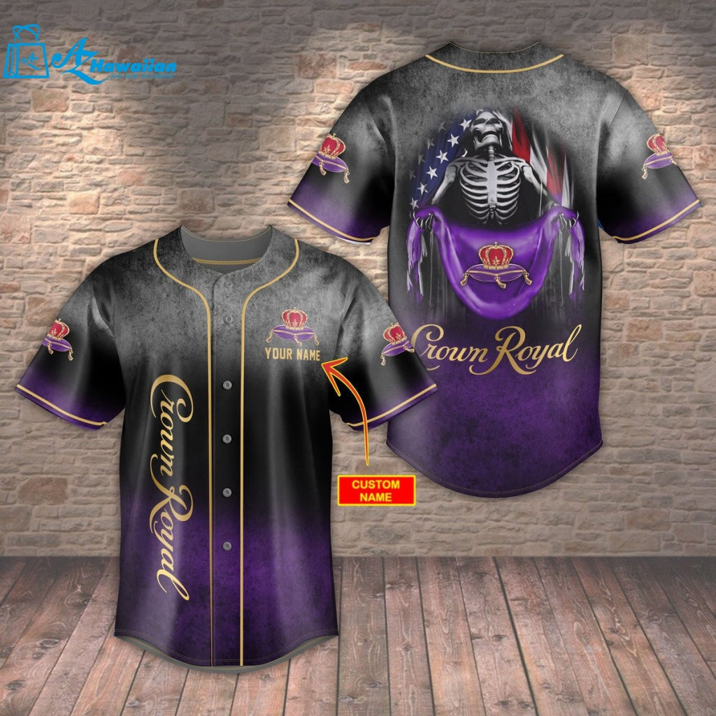 Crown Royal Usa Flag Skull All Over Print 3D Unisex Baseball Jersey - Ombre Purple Black