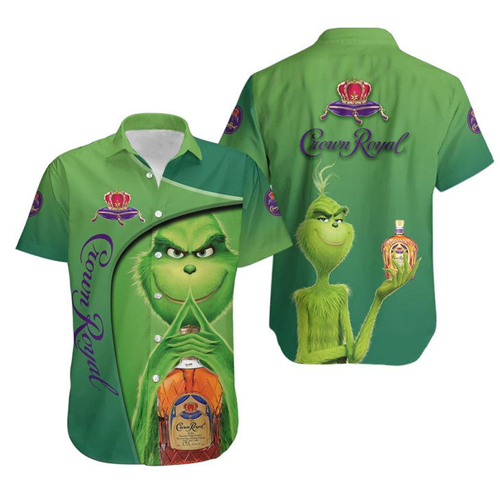 Crown Royal Whiskey x Grinch Hawaiian Graphic Print Short Sleeve 