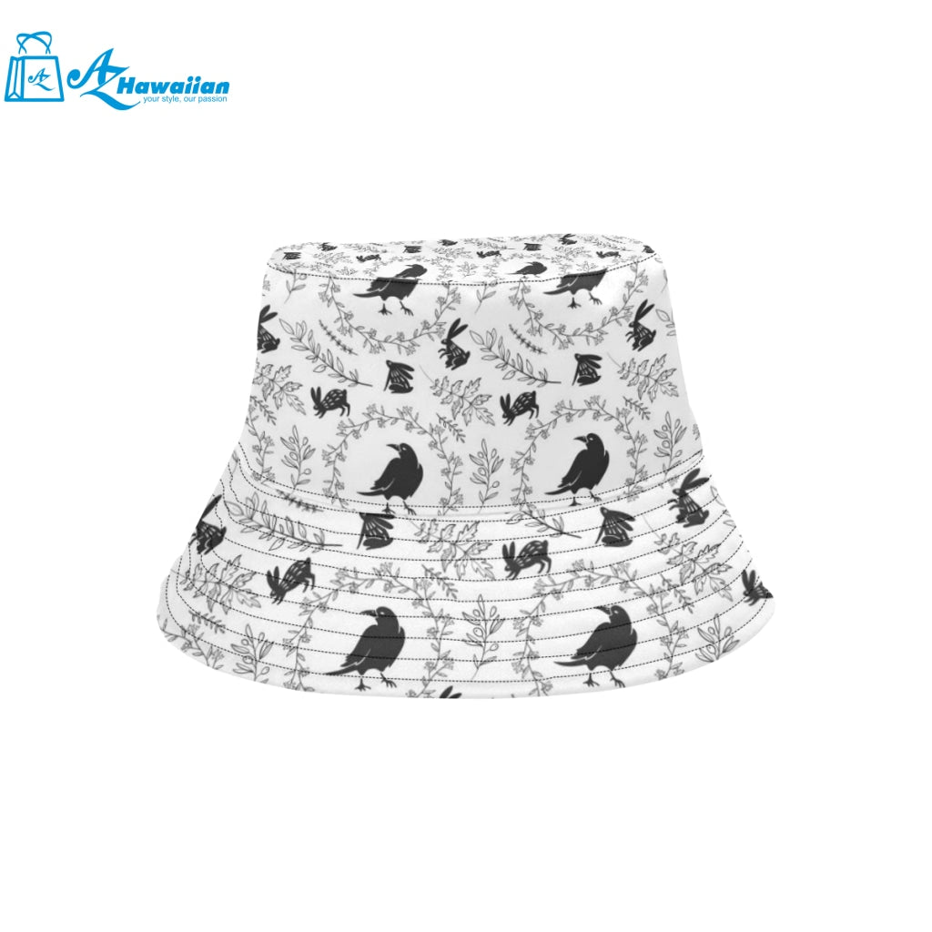 Crows floral wreath rabbit pattern Unisex Bucket Hat