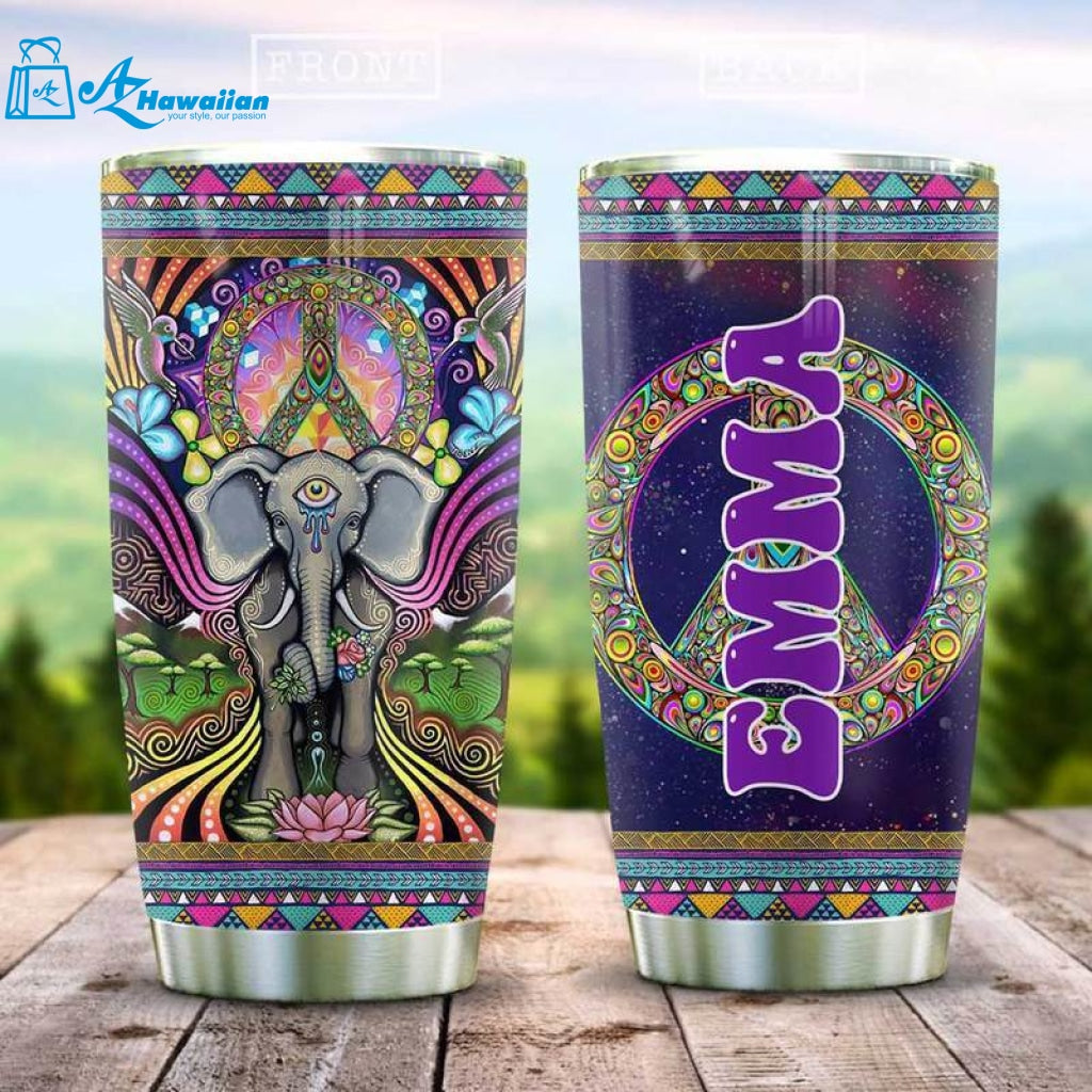 Custom Elephant Doodle Hippie Personalized 3D All Over Printed Stainless Steel Tumbler For Hippie Soul, Gift For Hippie Lover, Gift For Him, Gift For Her, Gift For Hippie Friend