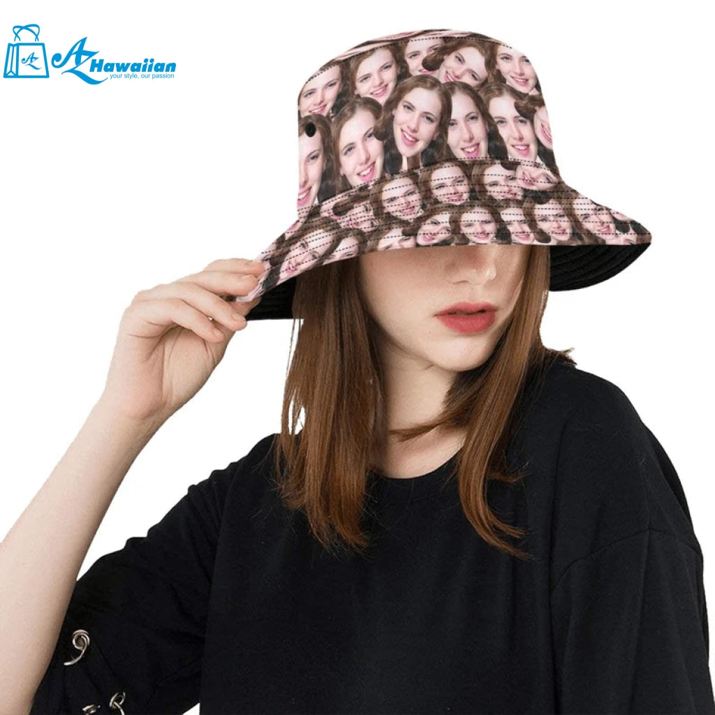 Custom Face Unisex Bucket Hats Photo Beach Sun Cap Summer Personalized Hat