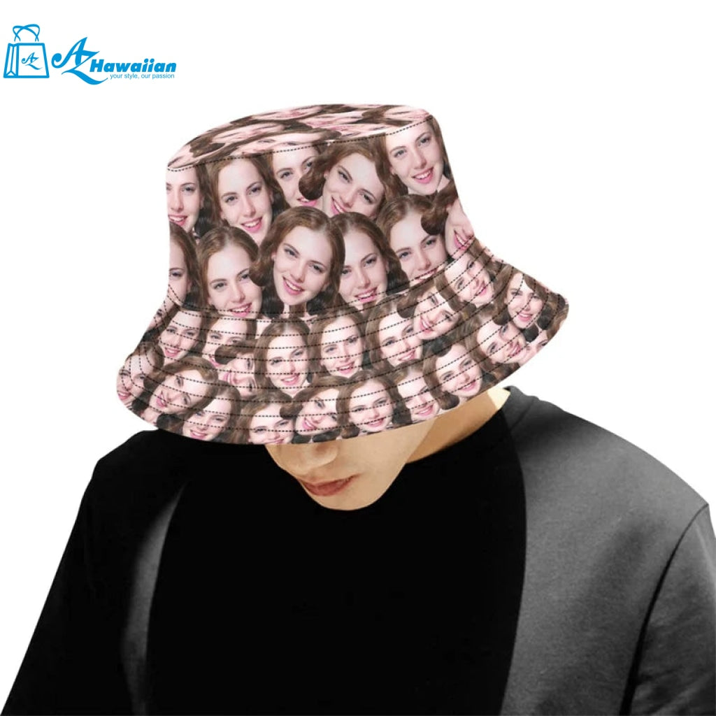 Custom Face Unisex Bucket Hats Photo Beach Sun Cap Summer Personalized Hat