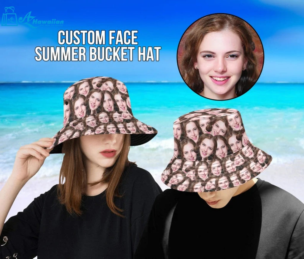 Custom Face Unisex Bucket Hats Photo Beach Sun Cap Summer Personalized Hat