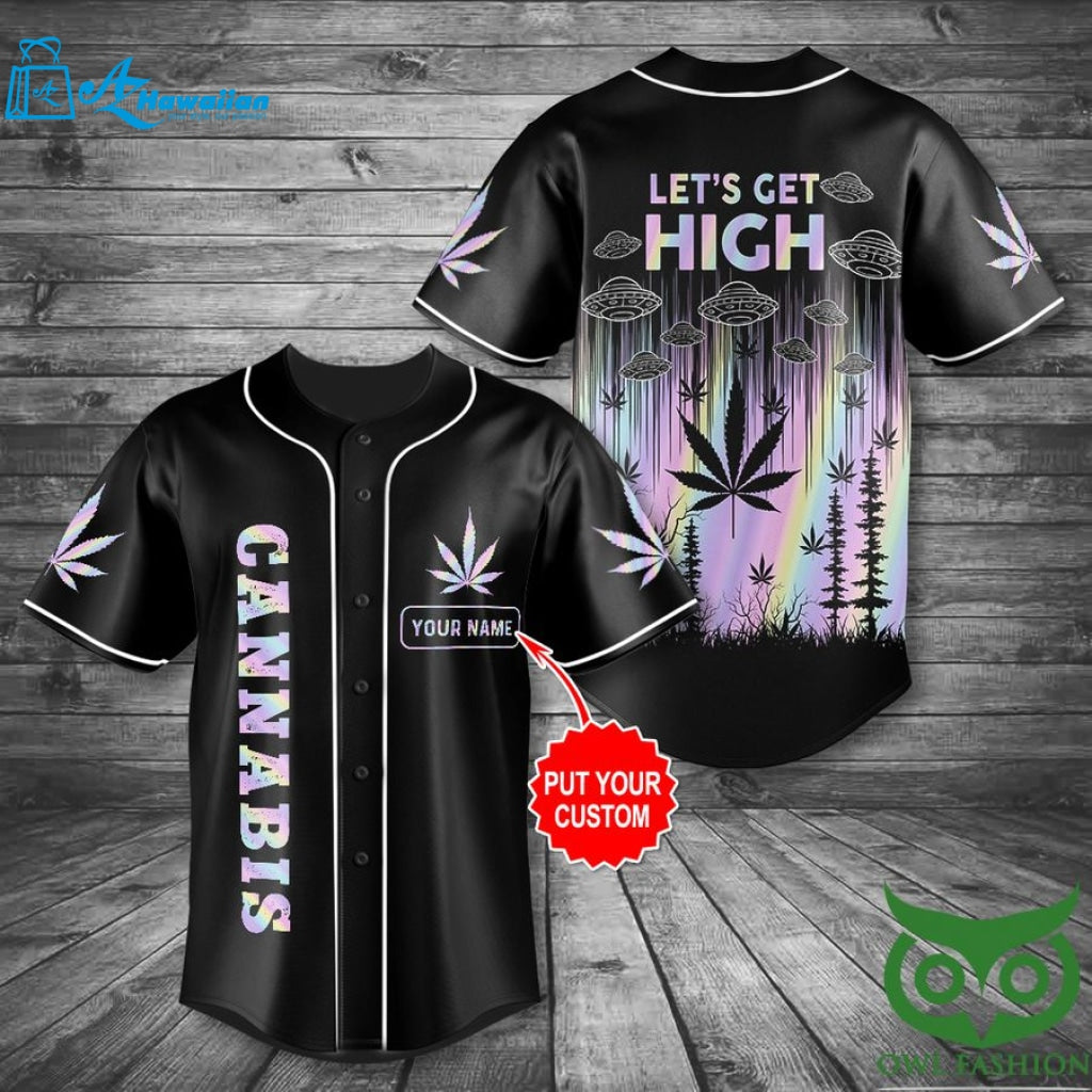 Custom Name Cannabis Let?s Get High UFO Baseball Jersey Shirt