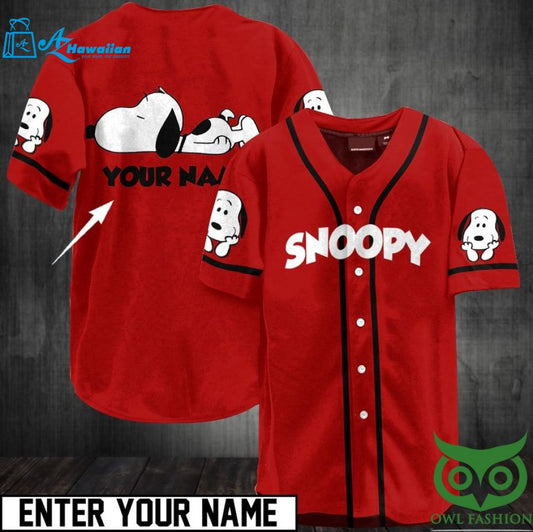 Custom Name Snoopy Red Cute Baseball Jersey Shirt