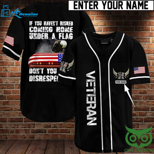 Custom Name VETERAN Black Baseball Jersey Shirt