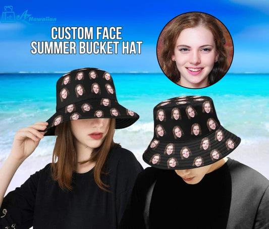 Custom Photo Face Unisex Bucket Hat Personalized Photo/Name/Logo Summer With Face Black