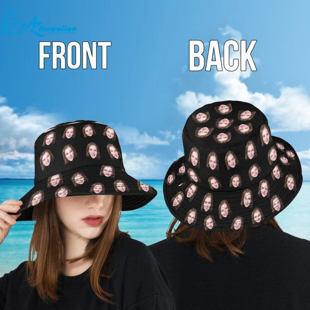 Custom Photo Face Unisex Bucket Hat Personalized Photo/Name/Logo Summer With Face Black