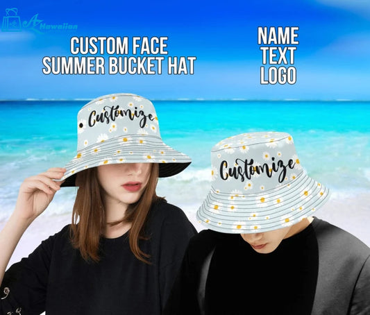 Custom Photo Face Unisex Bucket Hat Personalized Photo/Name/Logo Summer With Face/Name Black