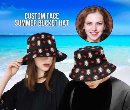 Custom Photo Face Unisex Summer Bucket Hat-Personalized Wide Brim Outdoor Hat For Beach Sports-Photo