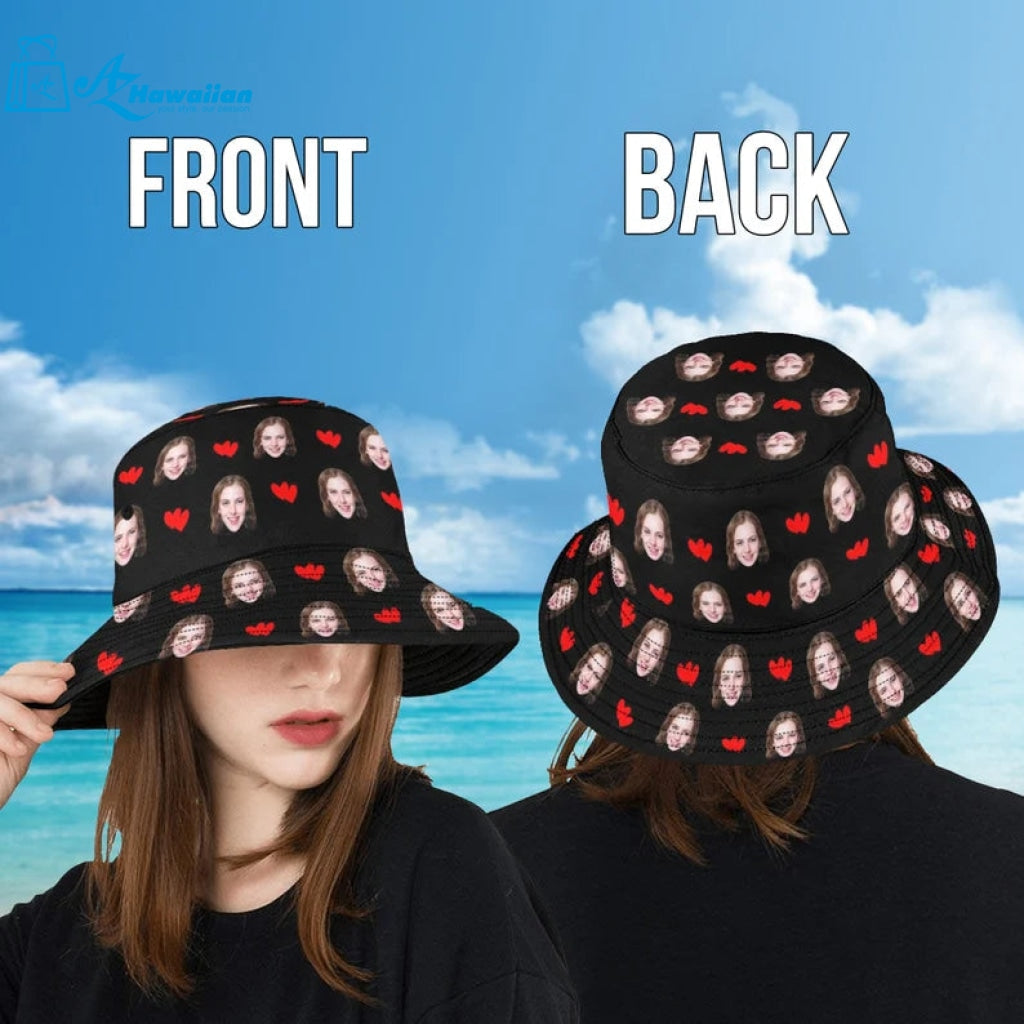 Custom Photo Face Unisex Summer Bucket Hat-Personalized Wide Brim Outdoor Hat For Beach Sports-Photo