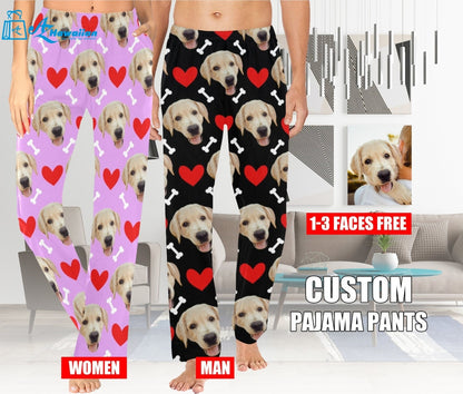 Custom Photo Pajama Pants, Pet Dog Pajama Pants, Personalized Dog Face Pajama Pants, Photo Pajama Bottoms, Couple Gifts, Pet Lover Gifts