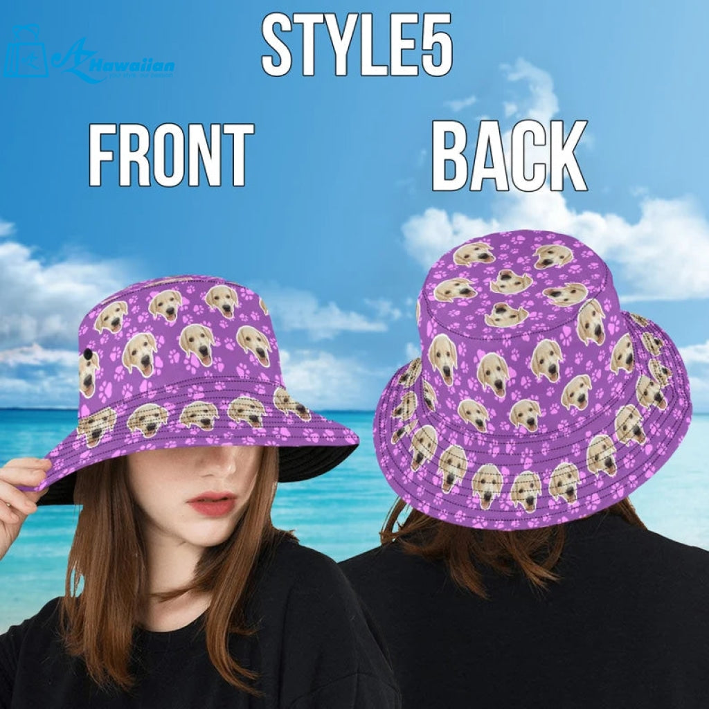 Custom Unisex Bucket Hat With Pet Face Personalize Photo Wide Brim Outdoor Summer Cap Hiking Beach