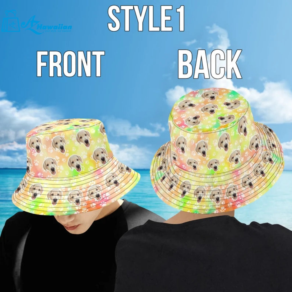 Custom Unisex Bucket Hat With Pet Face Personalize Photo Wide Brim Outdoor Summer Cap Hiking Beach