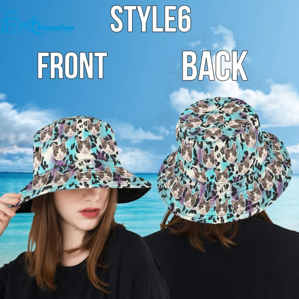 Custom Unisex Bucket Hat With Pet Face Personalize Photo Wide Brim Outdoor Summer Cap Hiking Beach