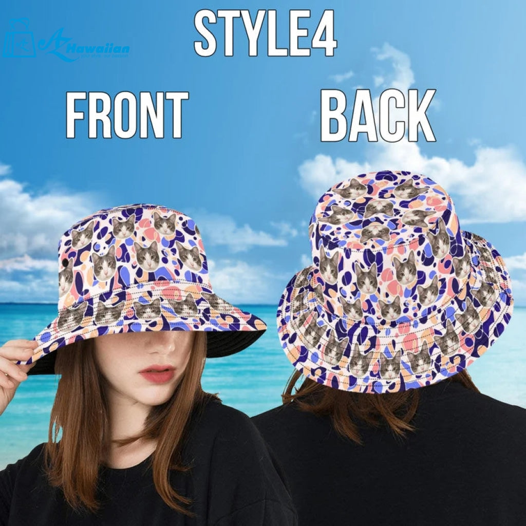 Custom Unisex Bucket Hat With Pet Face Personalize Photo Wide Brim Outdoor Summer Cap Hiking Beach