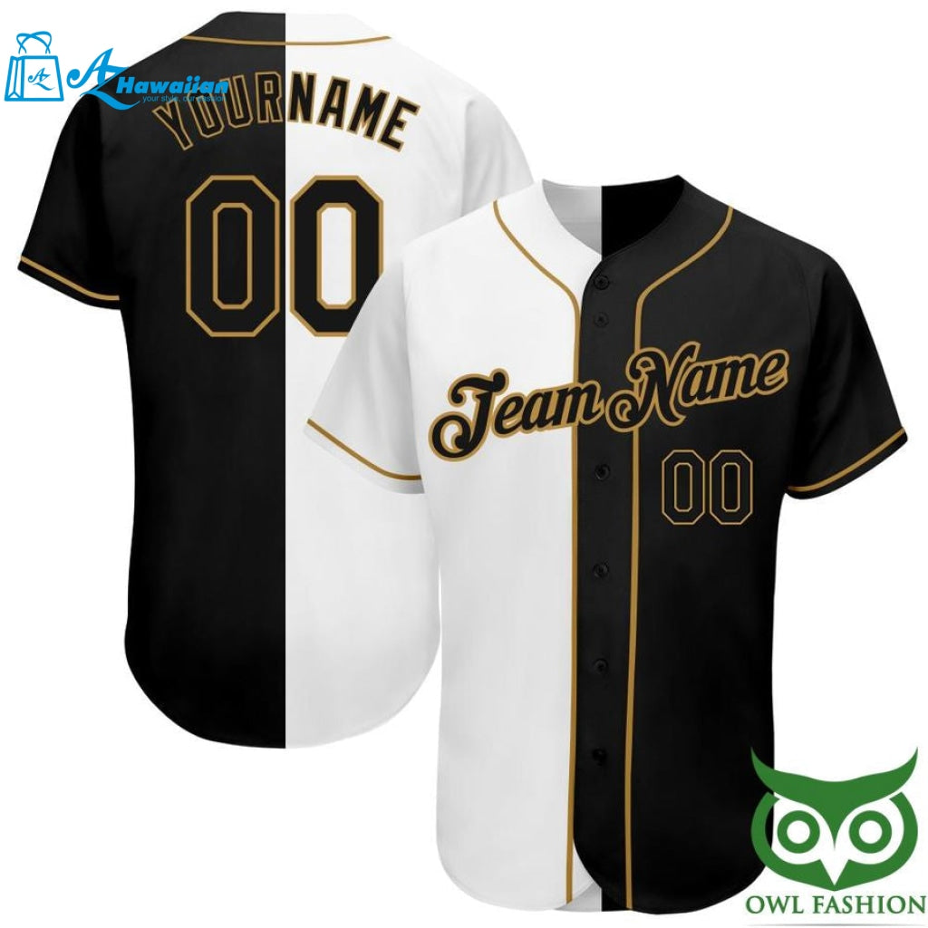 Custom White-Black Split Old Gold Authentic Fashion Baseball Jersey