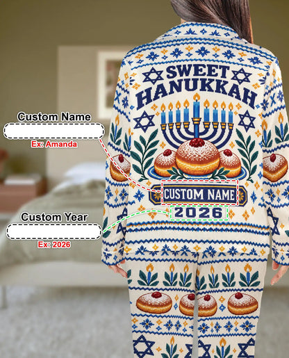 Personalized Sweet Hanukkah Pajama Set for Women – Custom Name & Year Donut Print